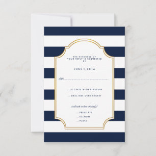 Nautische Marine   Moderne Hochzeit mit weißem Str RSVP Karte