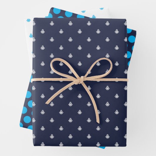 Nautische Marine und Bright Blue Geschenkpapier Set (Beispiel)