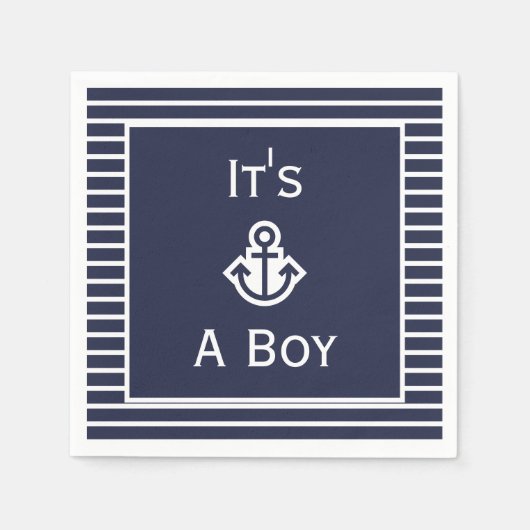 Nautische Marine und Weiß Es ist ein Junge gestrei Serviette (Vorderseite)