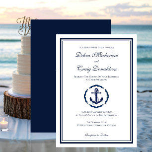 Nautische Marine- und Weiße Anker-Hochzeit Einladung