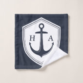 Nautische Marine und weiße Streifen mit Anker Badhandtuch Set (Waschlappen)