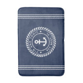 Nautische Marine und Weißer Anker | Ihr Bootname Badematte (Vorderseite Vertikal)