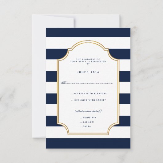 Nautische Marine | White Strip Modernes Hochzeitss RSVP Karte (Vorderseite)