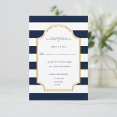 Nautische Marine | White Strip Modernes Hochzeitss RSVP Karte (Stehend Vorderseite)