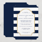Nautische Marine | White Stripe Moderne Hochzeit Einladung (Vorne/Hinten)