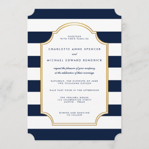 Nautische Marine White Stripe Moderne Hochzeit Einladung