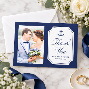 Nautische Marineblaue Anker 2 Foto Hochzeit Dankeskarte