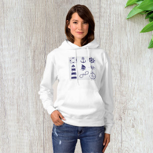 Nautische Marineelemente Navyblau Küstenicons Hoodie