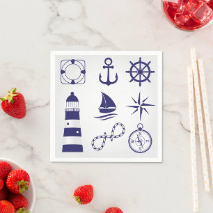 Nautische Marineelemente Navyblau Küstenicons Serviette