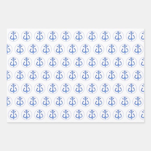 Nautische Marinemuster: Anker, Streifen und Sterne Geschenkpapier Set (Vorderseite)