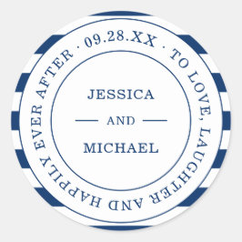 Nautische Marschstreifen glücklich je nach Hochzei Runder Aufkleber