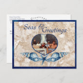 Nautische Meere & Greetings Navy Tan Feiertagspostkarte (Vorne/Hinten)
