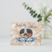 Nautische Meere & Greetings Navy Tan Feiertagspostkarte (Stehend Vorderseite)