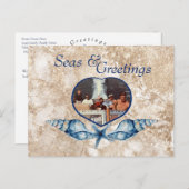Nautische Meere & Greetings Navy Tan Feiertagspostkarte (Vorne/Hinten)