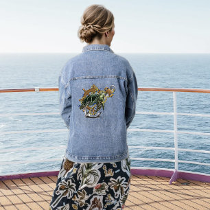 Nautische Meeresschildkröte Anker Schiffsrad Blau Jeansjacke