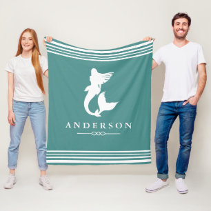 Nautische Meerjungfrau Aquamarin und weiß Streifen Fleecedecke