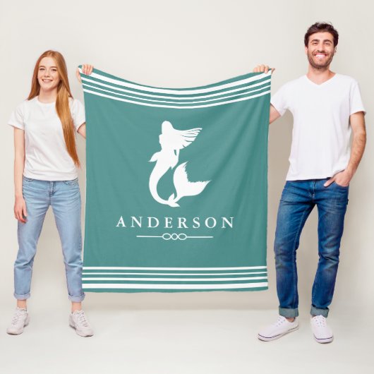 Nautische Meerjungfrau Aquamarin und weiß Streifen Fleecedecke (Beispiel)