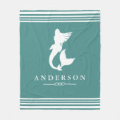 Nautische Meerjungfrau Aquamarin und weiß Streifen Fleecedecke (Vorderseite)