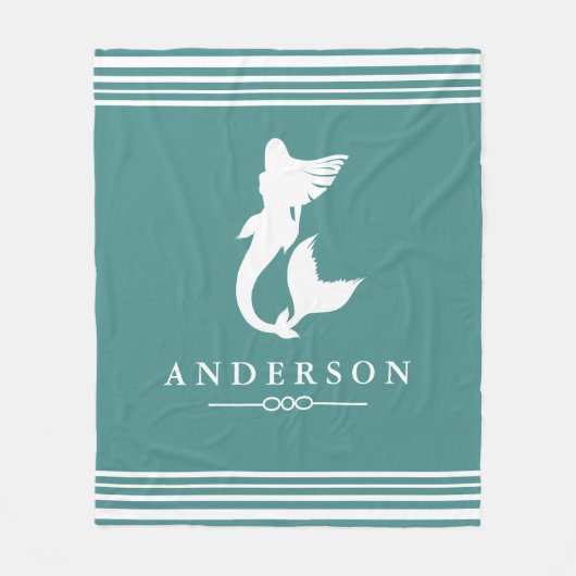 Nautische Meerjungfrau Aquamarin und weiß Streifen Fleecedecke (Vorderseite)