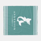 Nautische Meerjungfrau Aquamarin und weiß Streifen Fleecedecke (Vorderseite (Horizontal))