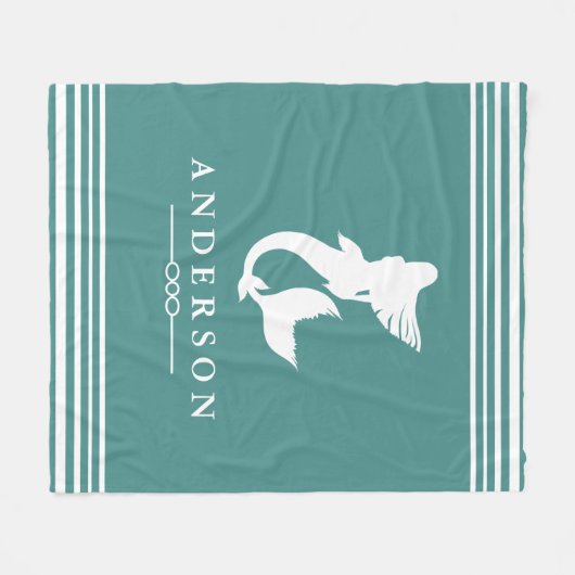 Nautische Meerjungfrau Aquamarin und weiß Streifen Fleecedecke (Vorderseite (Horizontal))