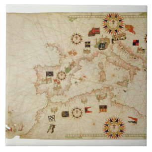Nautische Minikarte des mittleren Mittelmeers Fliese