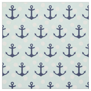Nautische Minze-Polka-Punkte und blaue Navy-Anker Stoff