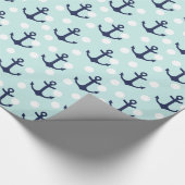 Nautische Minzpolka-Punkte und blaue Navy-Anker Geschenkpapier (Ecke)