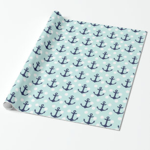 Nautische Minzpolka-Punkte und blaue Navy-Anker Geschenkpapier