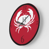 Nautische mit Monogramm Schwarz-weiße Krabbe Große Wanduhr (Winkel)
