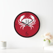 Nautische mit Monogramm Schwarz-weiße Krabbe Große Wanduhr (Zuhause)