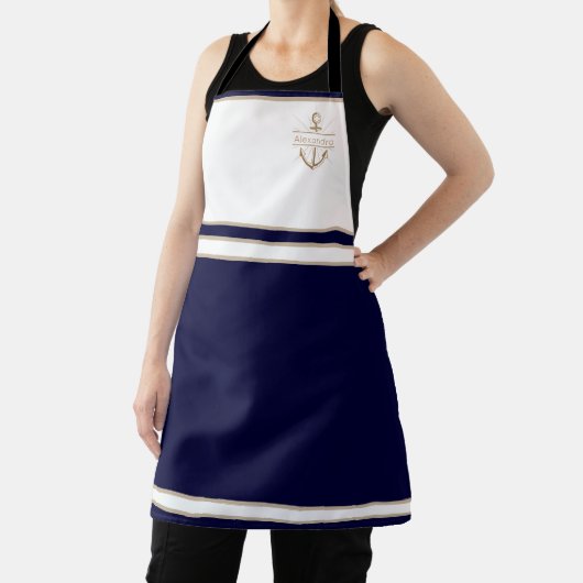 Nautische Monogram Navy Blue Anchor Schürze (InSitu)