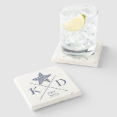 Nautische Monogram Starfish Navy Stone Untersetzer (Seitenansicht)