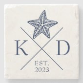 Nautische Monogram Starfish Navy Stone Untersetzer (Vorderseite)