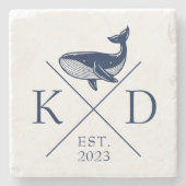 Nautische Monogram Whale Navy Stone Untersetzer (Vorderseite)