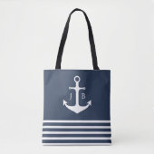 Nautische Monogramm | Blaue Ankerstange Tasche (Vorderseite)