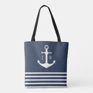 Nautische Monogramm   Blaue Ankerstange Tasche