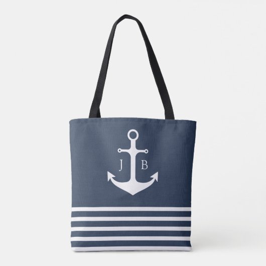 Nautische Monogramm | Blaue Ankerstange Tasche (Rückseite)