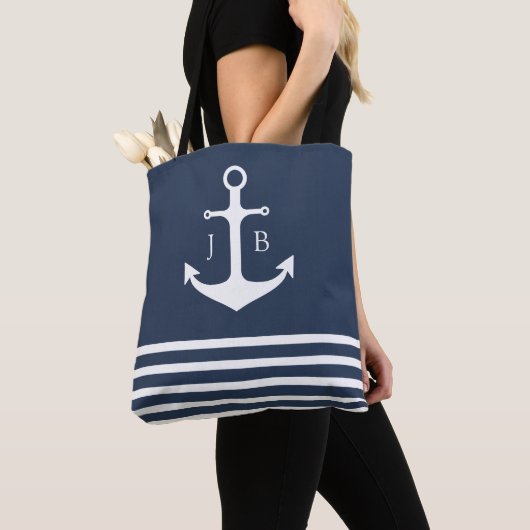 Nautische Monogramm | Blaue Ankerstange Tasche (Von Nahem)
