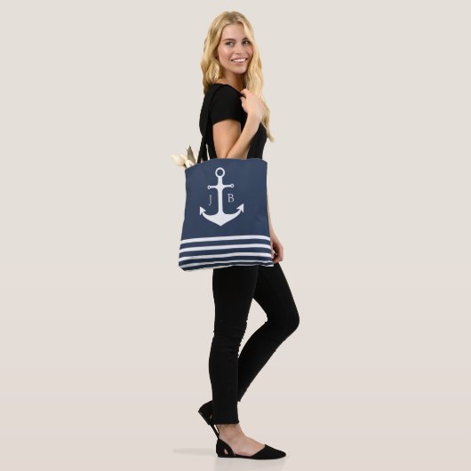 Nautische Monogramm | Blaue Ankerstange Tasche (Am Model)