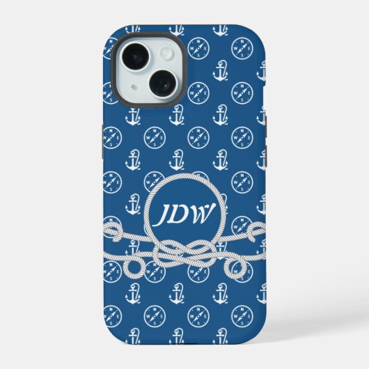 Nautische Monogramm Handy-Fall iPhone 15 Hülle (Rückseite)