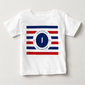 Nautische Monogramm Navy Blue Red White Stripes Baby T-shirt (Vorderseite)