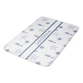 Nautische Monogramm Seepferd Starfish Navy Blue Sh Badematte (Schrägansicht)