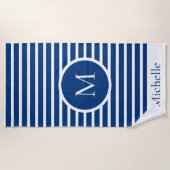 Nautische Monogramm Stripte Navy & White Strandtuch (Vorderseite)