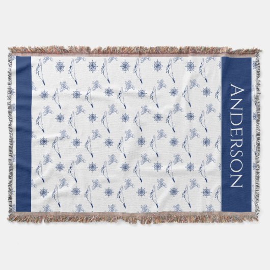 Nautische Monogramm Wale und Oktopus Marine Weiß Decke (Vorderseite)