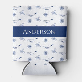 Nautische Monogramm Wale und Oktopus Marine Weiß Dosenkühler