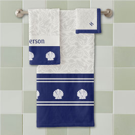 Nautische Muscheln auf Navy-Bath-Handtuch-Set Badhandtuch Set
