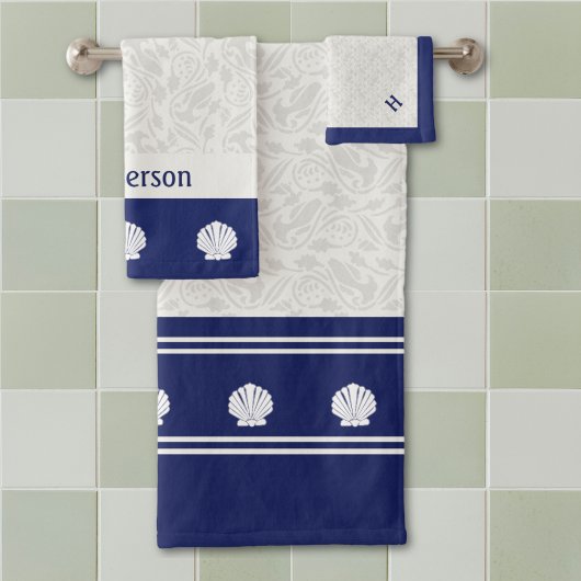 Nautische Muscheln auf Navy-Bath-Handtuch-Set Badhandtuch Set