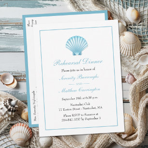Nautische Muscheln Elegante Hochzeit Probe Dinner Einladungspostkarte
