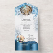 Nautische Muscheln Ozeanwellen blaues weißes Gold All In One Einladung (Innen Boden)